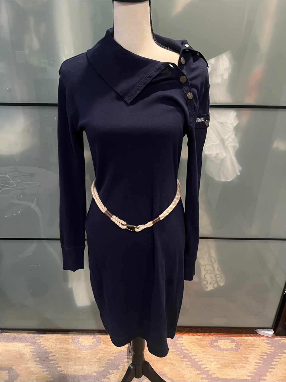 Lauren Ralph Lauren nautical Navy Long-Sleeve Knit Dress with Rope Belt
